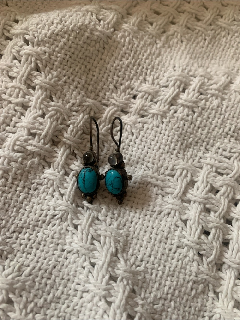 Turquoise Stone Drop Earrings - Blue Gem Dangle